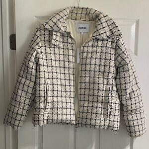 Jason Wu Women's Cream and Black Checkered Puffer Jacket